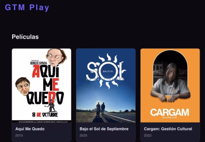 Interfaz de Guatemaya.tv con catálogo de cine guatemalteco, incluyendo las películas Aquí Me Quedo, Bajo el Sol de Septiembre y Cargam